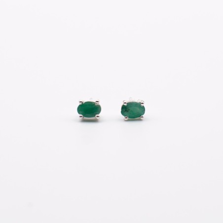 Stříbrné náušnice se smaragdem na puzetku / Elegantní přírodní drahokam.