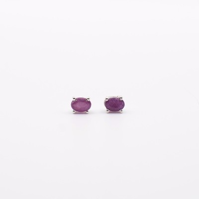 Stříbrné rubínové náušnice - ovál na puzetku/ Jemné náušnice 925.