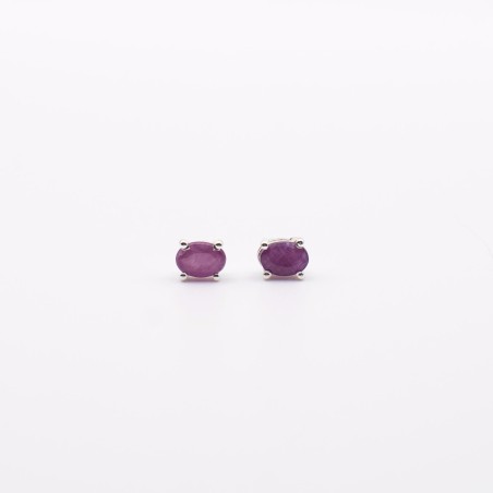 Stříbrné rubínové náušnice - ovál na puzetku/ Jemné náušnice 925.