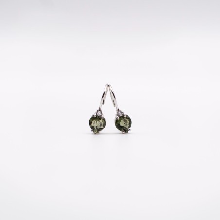 Stříbrné náušnice 925 na patent / Přírodní vltavín srdíčko 6mm a čirý zirkon.