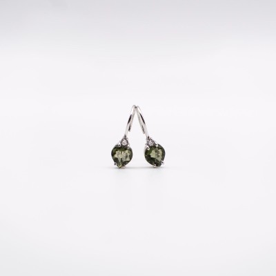 Stříbrné náušnice 925 na patent / Přírodní vltavín srdíčko 6mm a čirý zirkon.