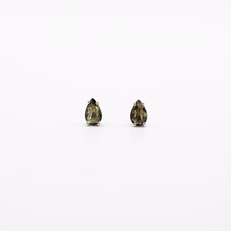 Stříbrné náušnice s vltavíny - slza na puzetku Stříbrné náušnice s vltavíny - slza na puzetku