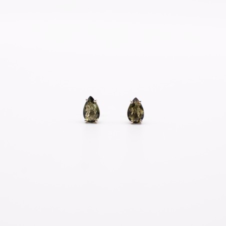 Stříbrné náušnice s ltavínem slza na puzetku/Krásný český drahokam.