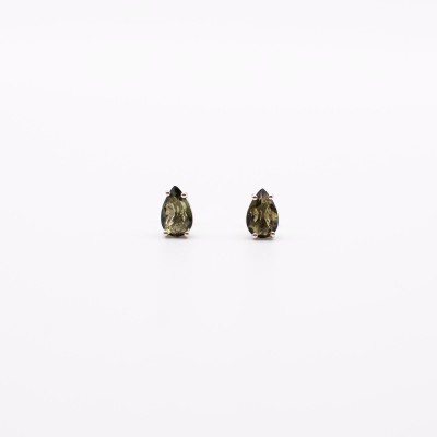 Stříbrné náušnice s ltavínem slza na puzetku/Krásný český drahokam.