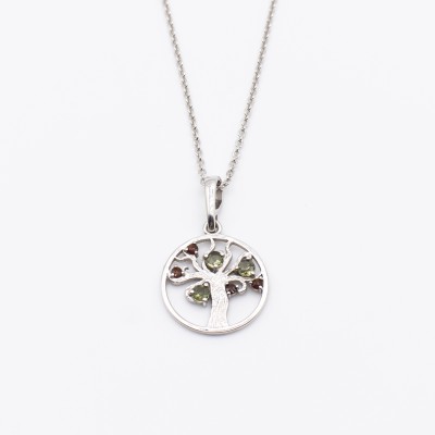 Stříbrný přívěsek Strom života s vltavíny a českými granáty 2-3 mm/ Stříbro 925.