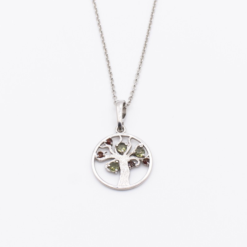 Stříbrný přívěsek Strom života s vltavíny a českými granáty Stříbrný přívěsek Strom života s vltavíny a českými granáty