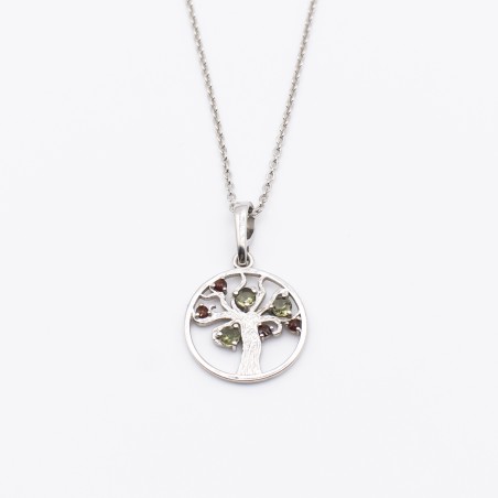 Stříbrný přívěsek Strom života s vltavíny a českými granáty 2-3 mm/ Stříbro 925.