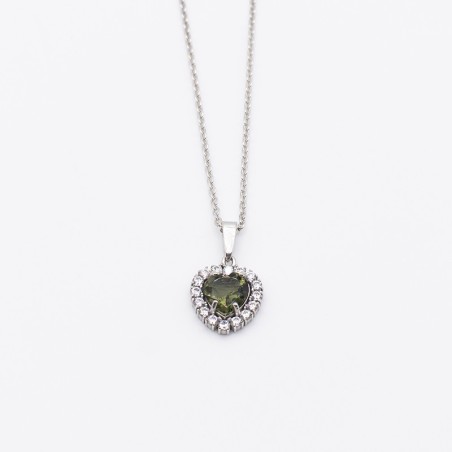 Stříbrný přívěsek s pravým  vltavínem broušeným do tvaru srdce/Třpytivé zirkony.