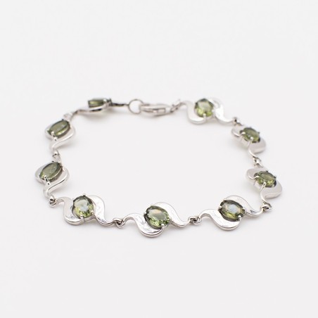 Vltavínový náramek ve stříbře 925/ Pravý český vltavín.