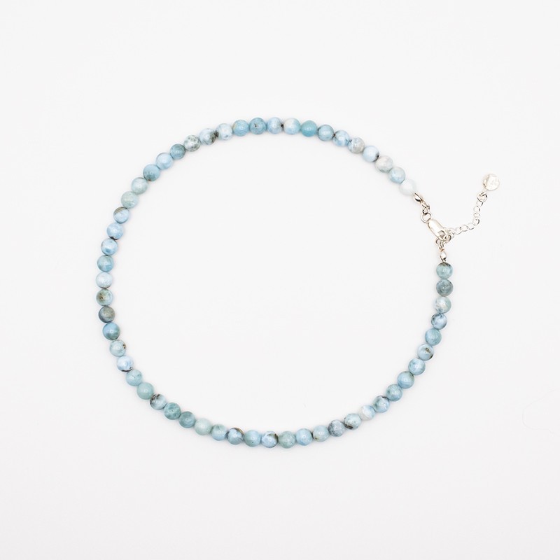 Larimar stříbrný náhrdelník kuličky 7 mm