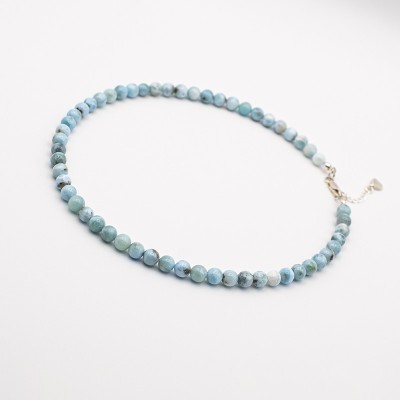 Larimar stříbrný náhrdelník kuličky 7 mm