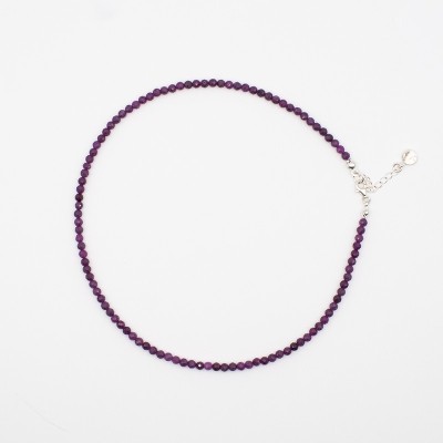 Stříbrný náhrdelník z přírodního broušeného  rubínu - korálky / Stříbro 925.