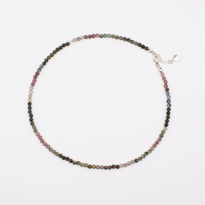 Náhrdelník z barevného turmalínu - broušené korálky / Stříbro 925.