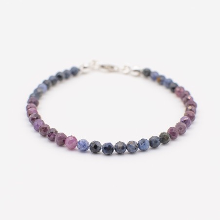 Korálkový náramek z  přírodních broušených rubínu a safíru / Stříbro 925.
