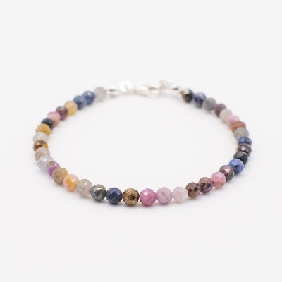 Korálkový náramek z  přírodních broušených rubínu a safíru / Stříbro 925.