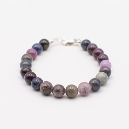 Náhrdelník safír-rubín mix barev, lesklé kuličky / Stříbro 925.