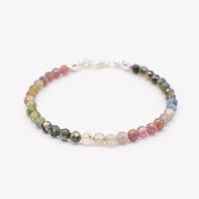 Náramek z barevného turmalínu / Broušené  korálky, stříbro 925.