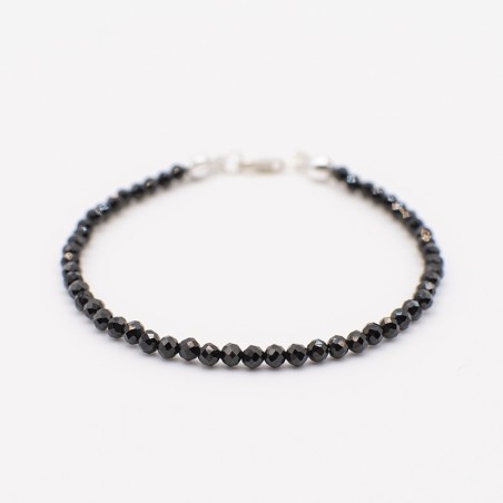 Černý broušený turmalín náramek - ochranný šperk / Stříbro 925.