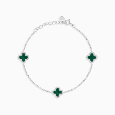 Stříbrný náramek s achátovými čtyřlístky /Elegantní talisman štěstí.