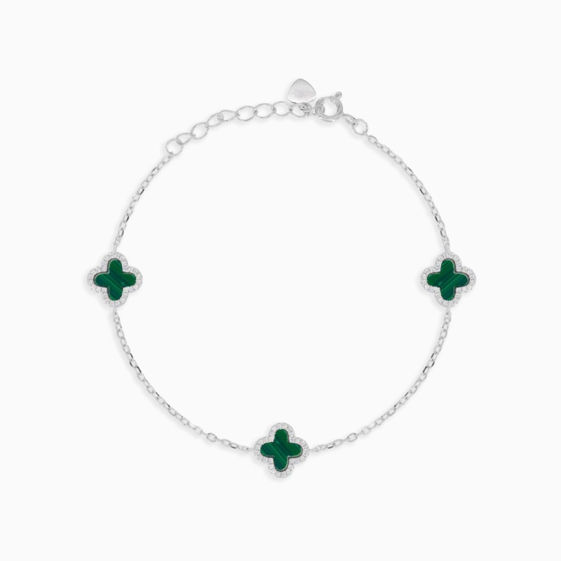 Stříbrný řetízkový náramek se zelenými achátovými čtyřlístky Stříbrný řetízkový náramek se zelenými achátovými čtyřlístky