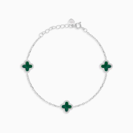 Stříbrný náramek s achátovými čtyřlístky /Elegantní talisman štěstí.