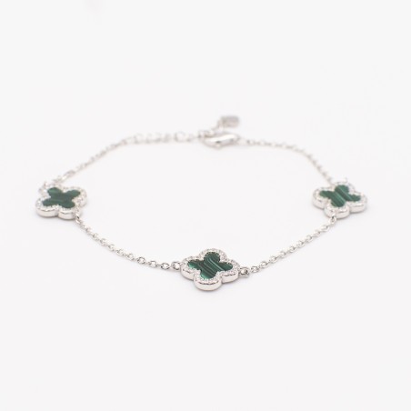 Stříbrný řetízkový náramek se zelenými achátovými čtyřlístky