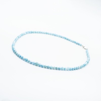 Stříbrný náhrdelník z larimaru 54 cm / Přírodní kuličky 5-6 mm.
