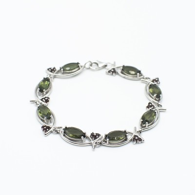 Stříbrný náramek s vltavíny a českými granáty / Stříbro 925