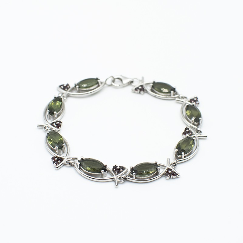 Náramek s vltavínem a českým granátem Náramek s vltavínem a českým granátem