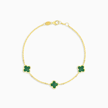 Zlatý 14kt náramek se třemi achátovými čtyřlístky / Jemný a krásný šperk.