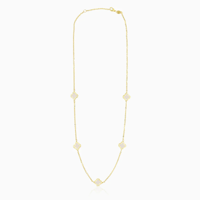 Zlatý náhrdelník 14kt s pěti čtyřlístky z perleti / Šperk plný štěstí.