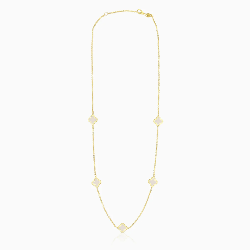 Zlatý náhrdelník s perletí čtyřlístky