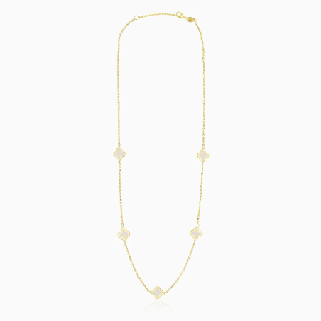 Zlatý náhrdelník 14kt s pěti čtyřlístky z perleti / Šperk plný štěstí.