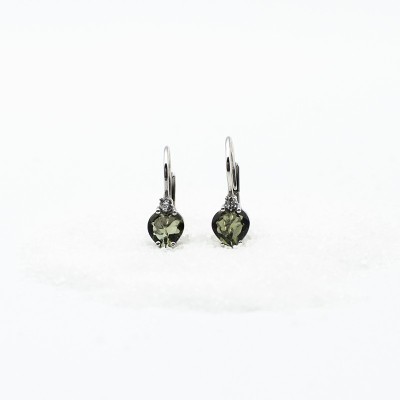 Stříbrné náušnice 925 na patent / Přírodní vltavín srdíčko 6mm a čirý zirkon.