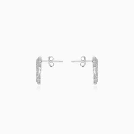 Stříbrné náušnice s achátem a zirkony čtyřlístek