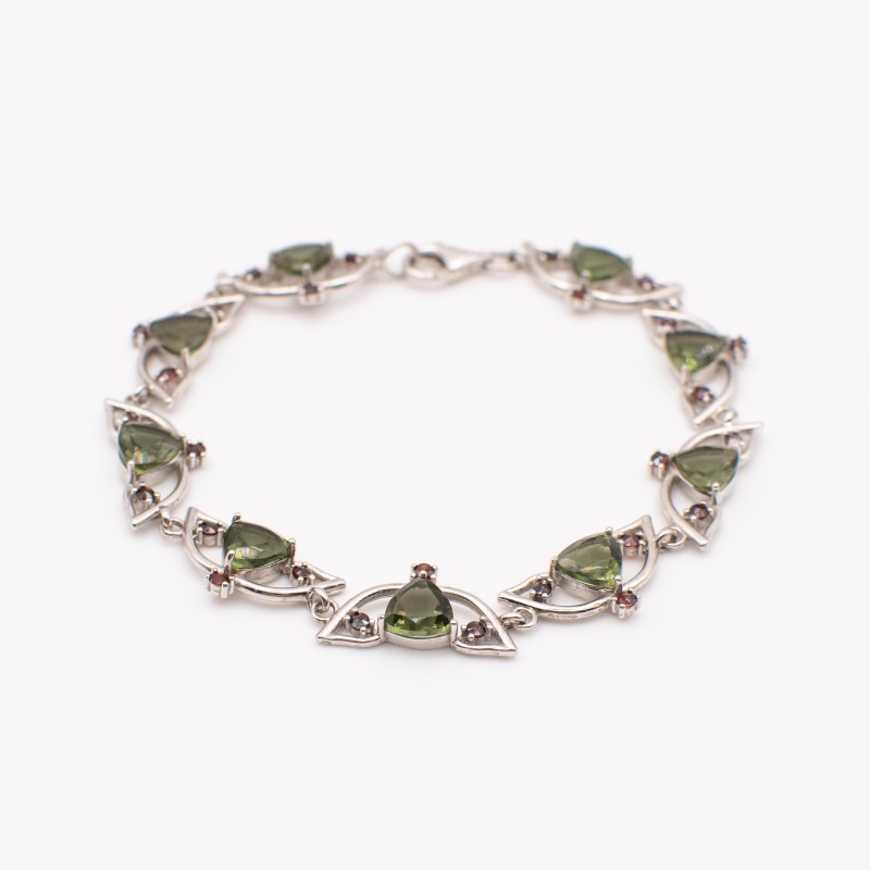 Vltavínový náramek s českými granáty stříbrný Vltavínový náramek s českými granáty stříbrný