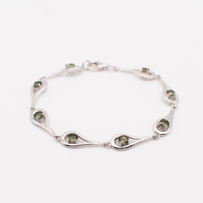 Vltavínový náramek broušený ve stříbře/ Pravý český vltavín.